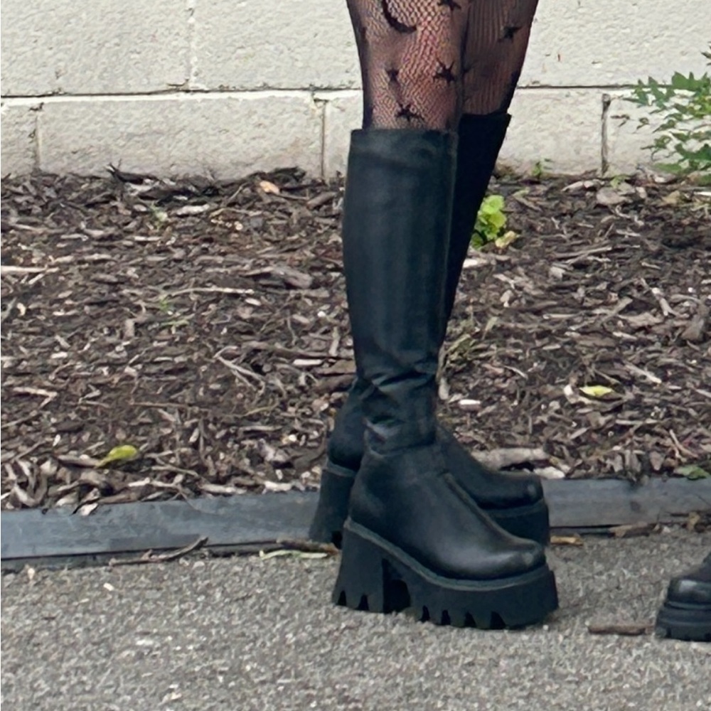 Dolls Kill Black Heeled Boots with Chunky Platform
